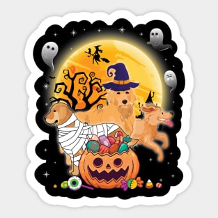 Golden Retriever Dog Mummy Witch Moon Ghosts Happy Halloween Thanksgiving Merry Christmas Day Sticker